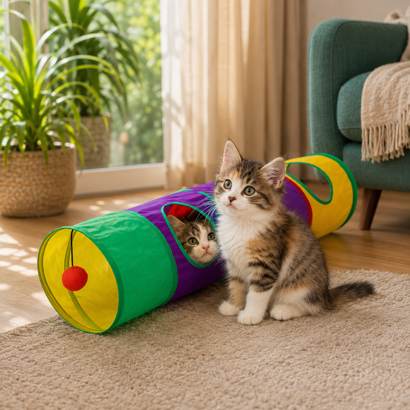 Túnel de Brincar Dobrável para Gatos — Diversão, Movimento e Esconderijo